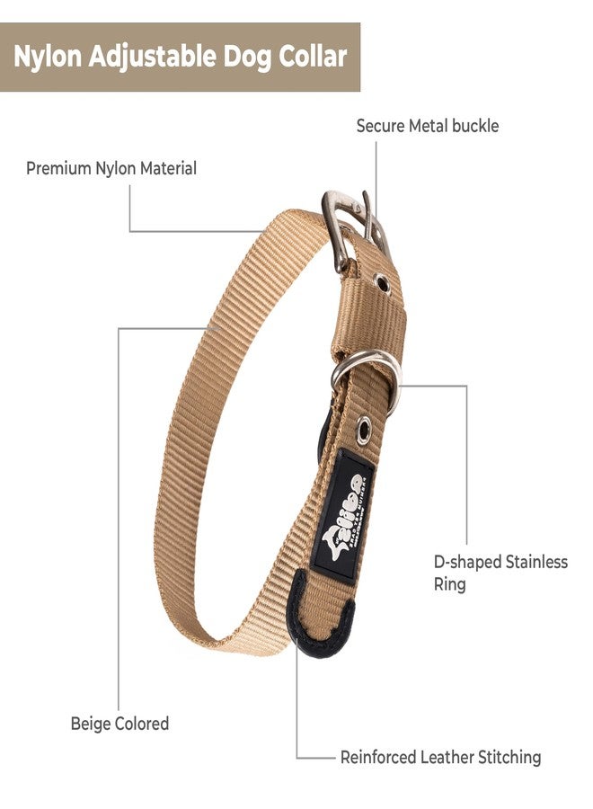 ADIL'S Adil’s Plain Nylon Dog Collar & Leash Combo Set | Durable Nylon with Adjustable Collar, Rust-Resistant Buckle & 360° Swivel Hook - Strong & Comfortable Pet Walking Set (Beige, M(16''-20'')) - Image 5